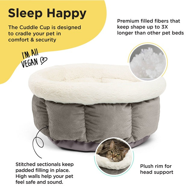Best Friends by Sheri Cozy Ilan Cuddle Cup Pet Bed, Standard Grey