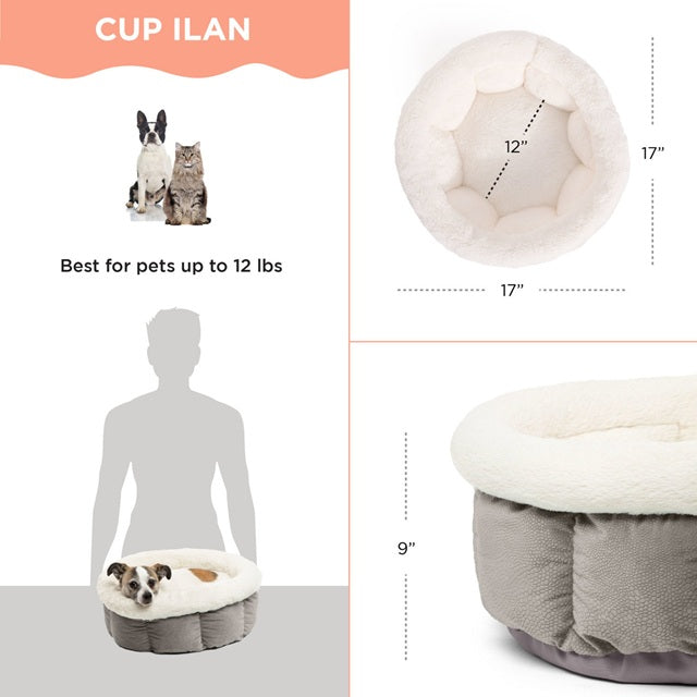 Best Friends by Sheri Cozy Ilan Cuddle Cup Pet Bed, Standard Grey