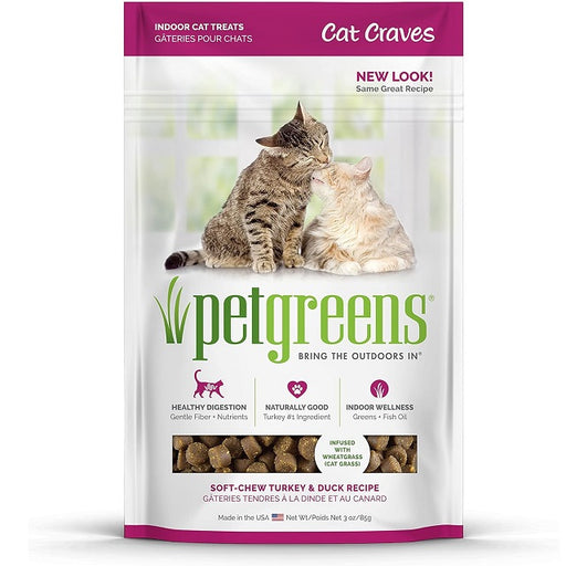 Pet Greens Cat Craves Semi-Moist Soft Cat Treats, Turkey & Duck 3oz.