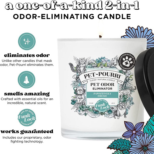 Pet-Pourri Pet Odor Eliminator Candle, Pawsitively Fresh 7.5 oz.