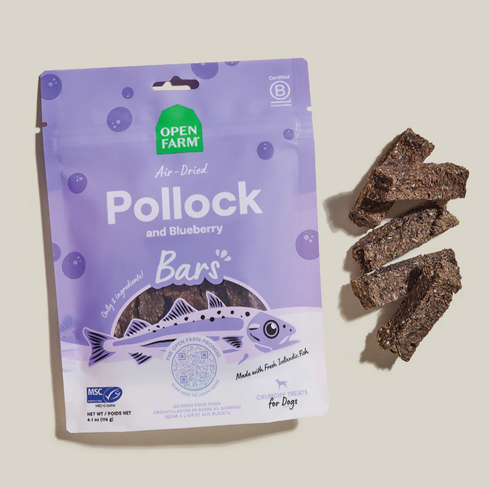 Open Farm Icelandic Air-Dried Pollock & Blueberry Dog Treat Bars 4.1oz