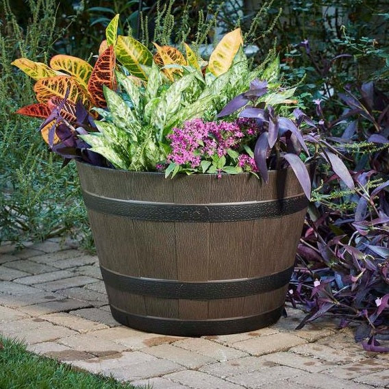 whiskey barrel planter plastic Southern Patio Whiskey Barrel Planter Kentucky Walnut