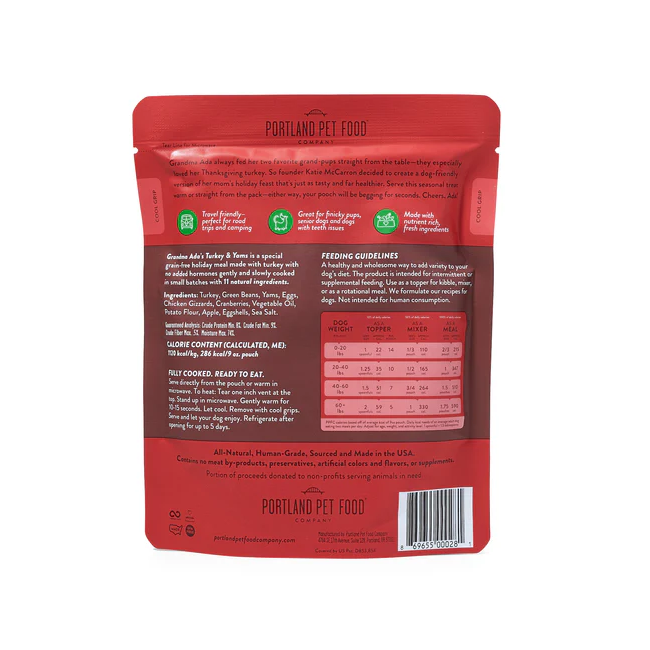 Portland Pet Food Grandma Ada's Turkey Yams Homestyle Holiday Dog Feast 9oz