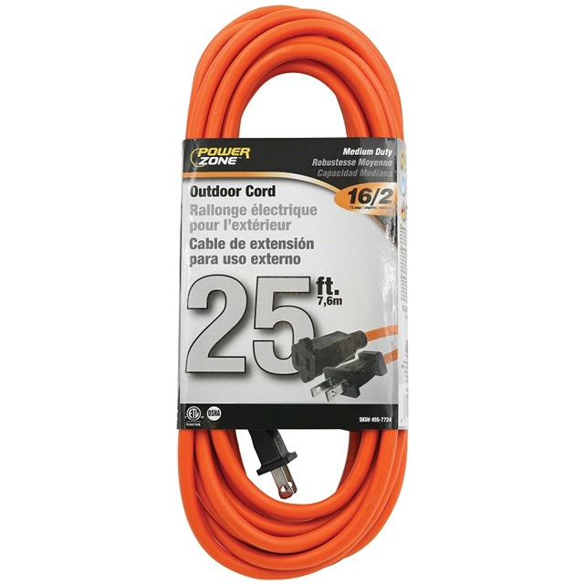 Power Zone Outdoor Extension Cord, 16/2, Orange, 25-Ft.