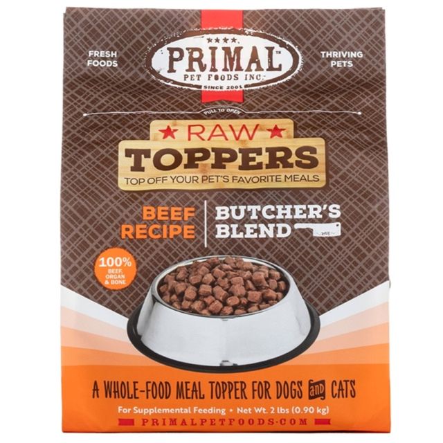 Primal Raw Toppers Beef Recipe Butcher’s Blend Whole Food Meal Topper for Dogs & Cats 2 lbs