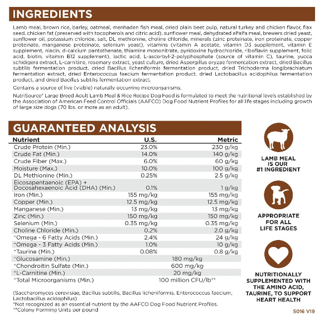 NutriSource Adult Large Breed Lamb Meal & Rice
