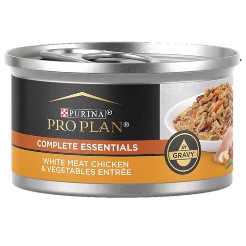 Pro Plan Complete Essentials White Meat Chicken & Vegetable Entrée in Gravy Cat Food, 3-oz Can
