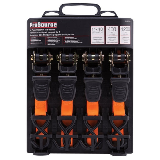 ProSource 10 ft. x 1 in. Ratchet Tie-Down Straps with S-Hook (4-Pack)