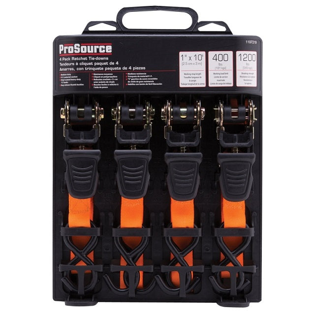 ProSource 10 ft. x 1 in. Ratchet Tie-Down Straps with S-Hook (4-Pack)