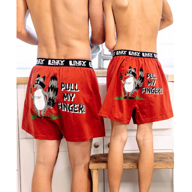 LazyOne Pull My Finger Raccoon Red Kid Boxer