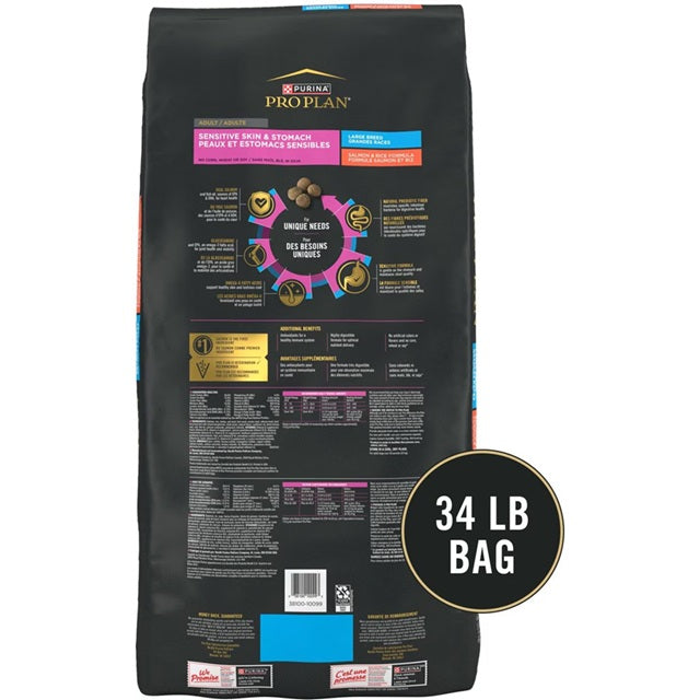 Purina Pro Plan Sensitive Skin & Stomach Adult Large Breed Salmon & Rice Formula Dry Dog Food 34 Lbs.