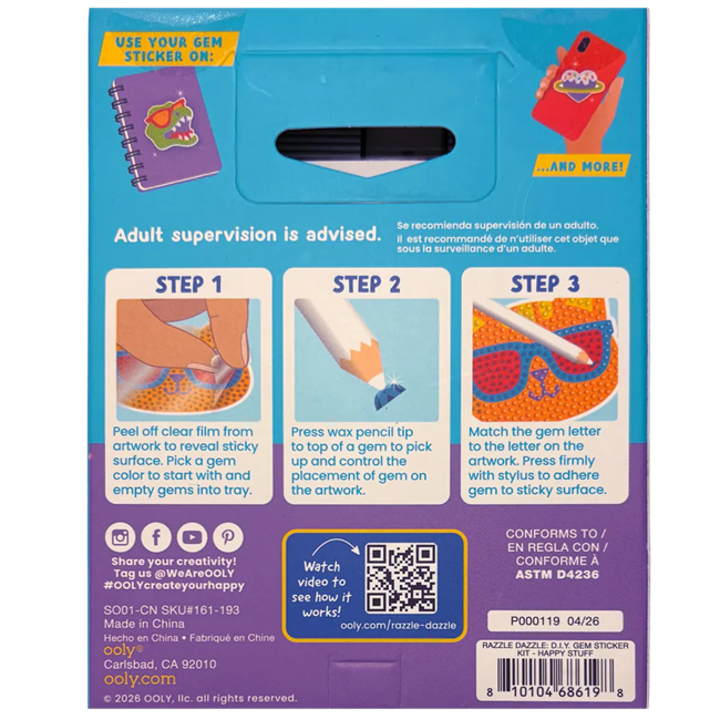 Razzle Dazzle Mini DIY Gem Sticker Kit - Happy Stuff - 8 Stickers