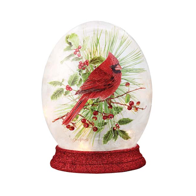 Stony Creek Cardinals on Greens Small Pre-Lit Oval Orb w/ Base, Assorted