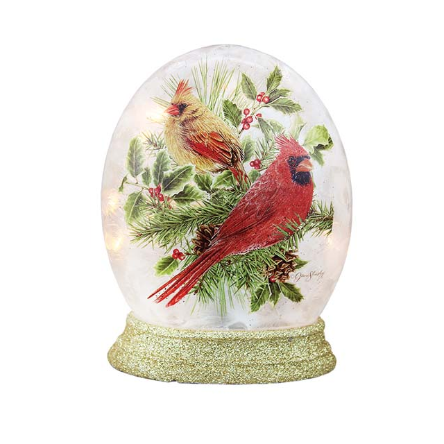 Stony Creek Cardinals on Greens Small Pre-Lit Oval Orb w/ Base, Assorted