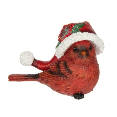 Resin Red Cardinal in Santa Hat Figurine, Assorted