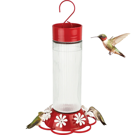 Nature's Way Ribbed Rose Glass Gravity Hummingbird Feeder