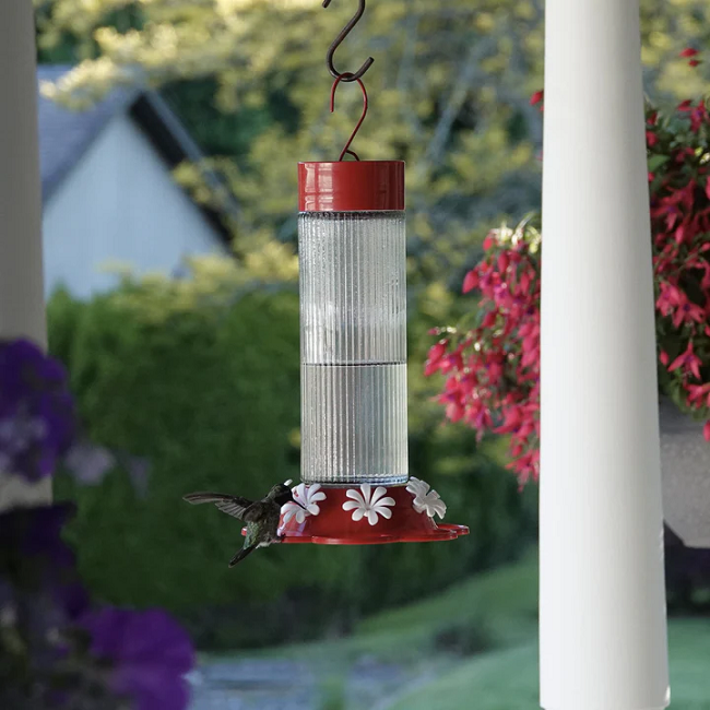 Nature's Way Ribbed Rose Glass Gravity Hummingbird Feeder