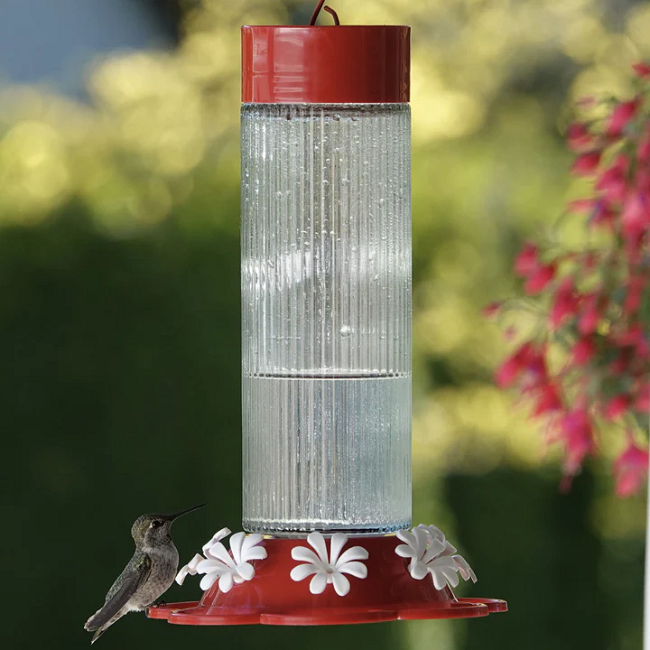 Nature's Way Ribbed Rose Glass Gravity Hummingbird Feeder