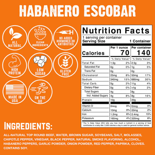 Habanero Escobar Beef Jerky 2-oz.