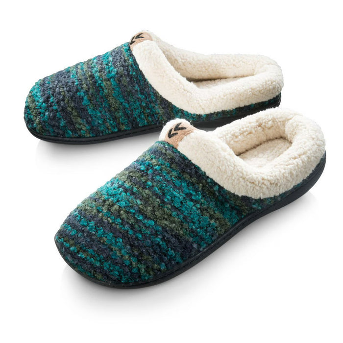 Roxoni Women's Knitted Fleece Lined Clog Slippers, Blue