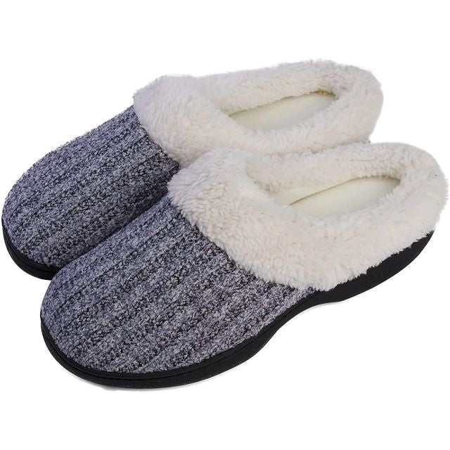 Roxoni Women's Knitted Fleece Lined Clog Slippers, Grey