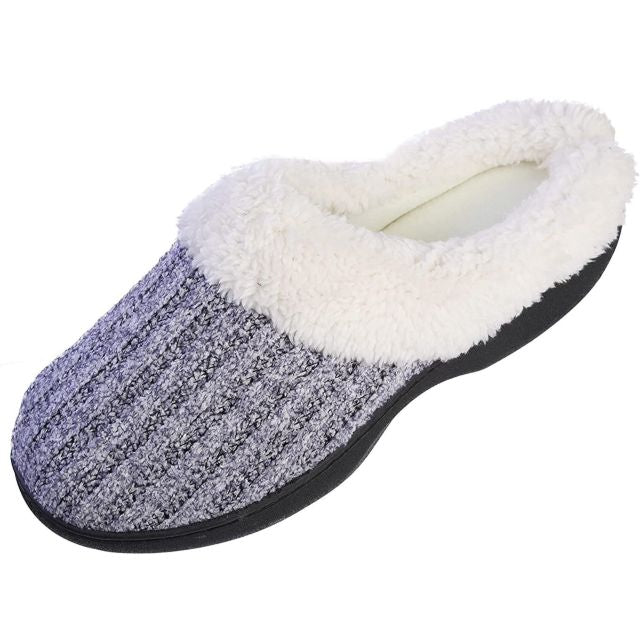 Roxoni Women's Knitted Fleece Lined Clog Slippers, Grey