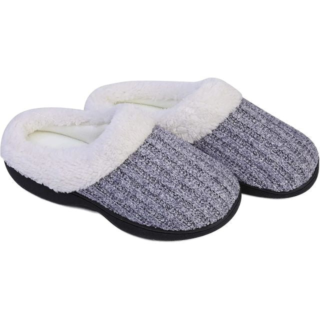 Roxoni Women's Knitted Fleece Lined Clog Slippers, Grey