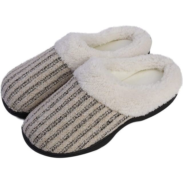 Roxoni Women's Knitted Fleece Lined Clog Slippers, Old Lace