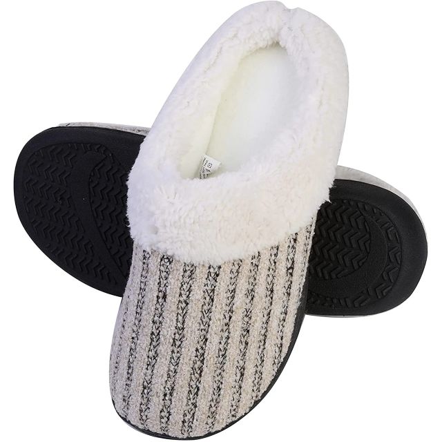 Roxoni Women's Knitted Fleece Lined Clog Slippers, Old Lace