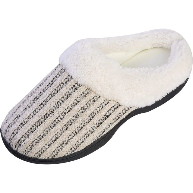 Roxoni Women's Knitted Fleece Lined Clog Slippers, Old Lace