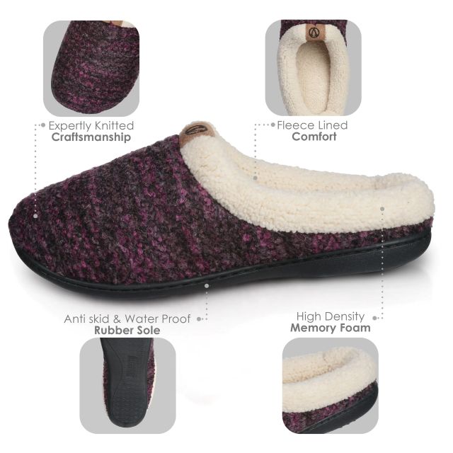 Roxoni Women's Knitted Fleece Lined Clog Slippers, Purple