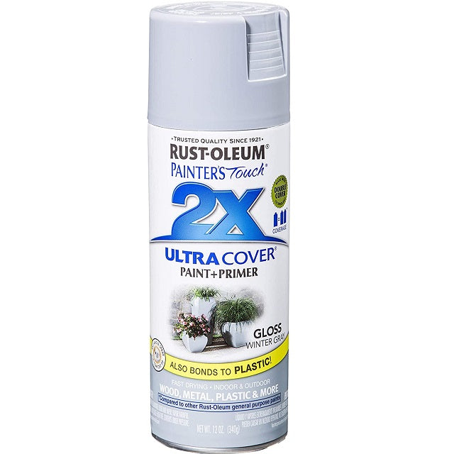 Rust-Oleum 249089 Painter's Touch 2x Ultra Cover Spray Paint, 12 oz, Gloss Winter Gray