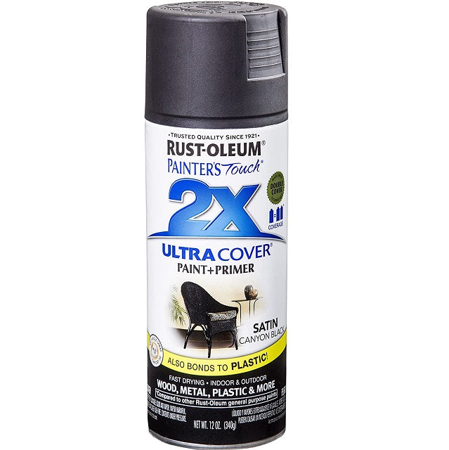 Rust-Oleum 249844 Painter's Touch 2x Ultra Cover Spray Paint, 12 oz, Satin Canyon Black