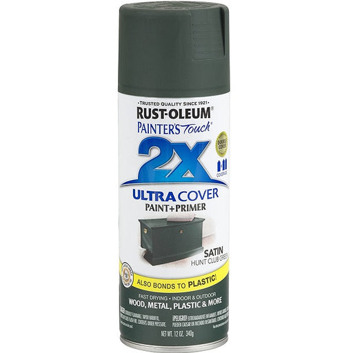 Rust-Oleum Painter's Touch 2X Ultra Cover Satin Hunt Club Green Paint+Primer Spray Paint 12 oz