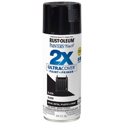 Rust-Oleum Painter's Touch 2X Ultra Cover Gloss Black Paint+Primer Spray Paint 12 oz