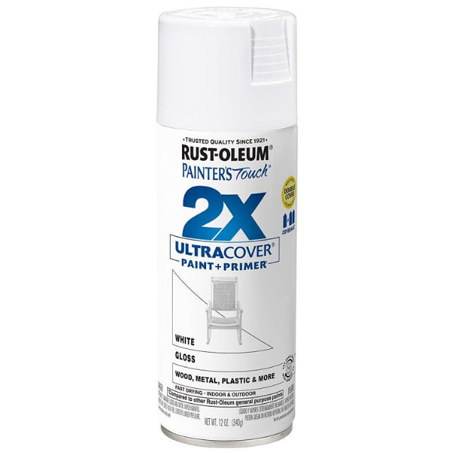 Rust-Oleum Painter's Touch 2X Ultra Cover Gloss White Paint+Primer Spray Paint 12 oz