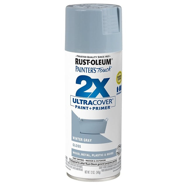 Rust-Oleum Painter's Touch 2X Ultra Cover Gloss Winter Gray Paint+Primer Spray Paint 12 oz