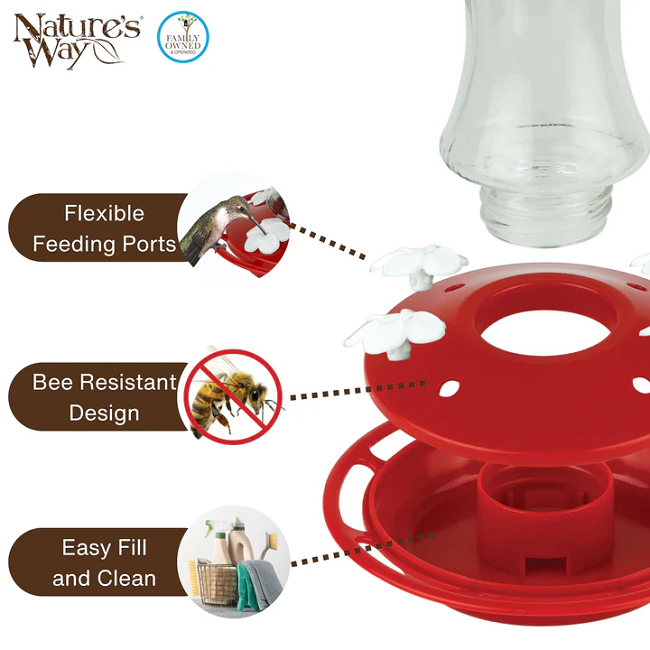 Nature's Way Scarlet Silhouette Glass Gravity Hummingbird Feeder