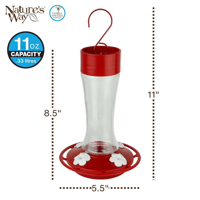Nature's Way Scarlet Silhouette Glass Gravity Hummingbird Feeder