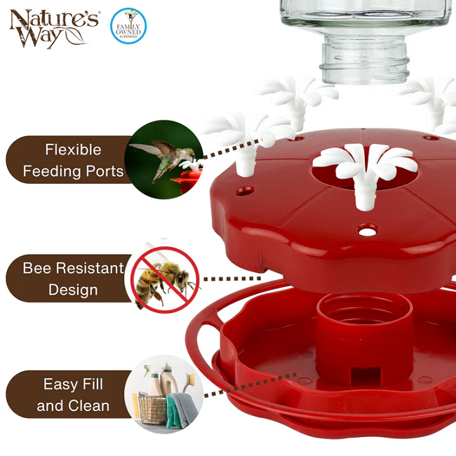 Nature's Way Scarlet Swirl Glass Gravity Hummingbird Feeder