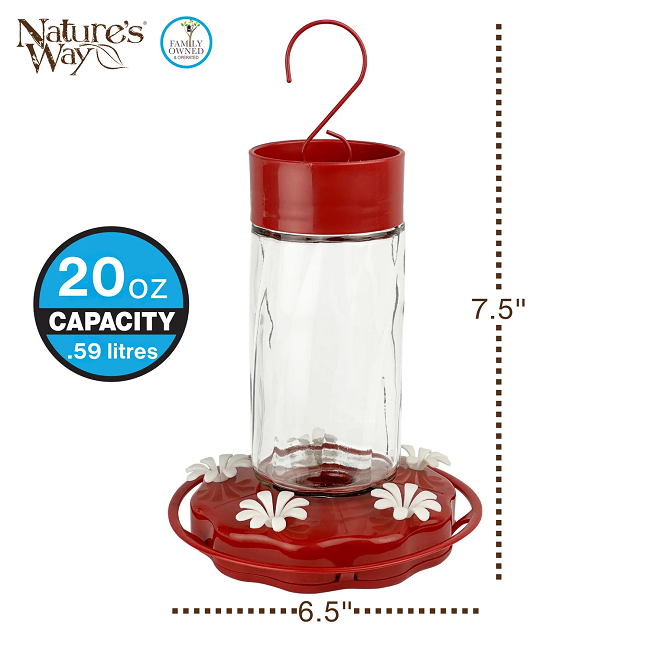 Nature's Way Scarlet Swirl Glass Gravity Hummingbird Feeder