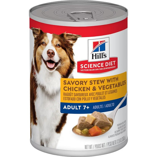 Science Diet Adult 7+ Savory Stew with Chicken & Vegetables Dog Food, Case of 12 x 12oz Cans