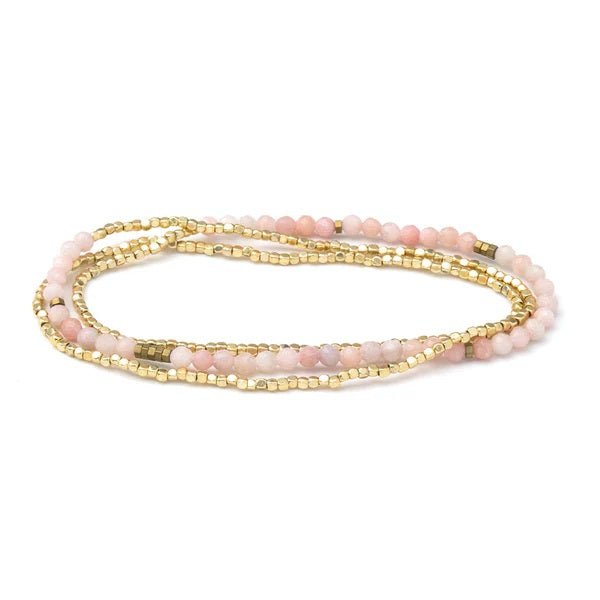 Delicate Stone Wrap Bracelet/Necklace - Pink Opal