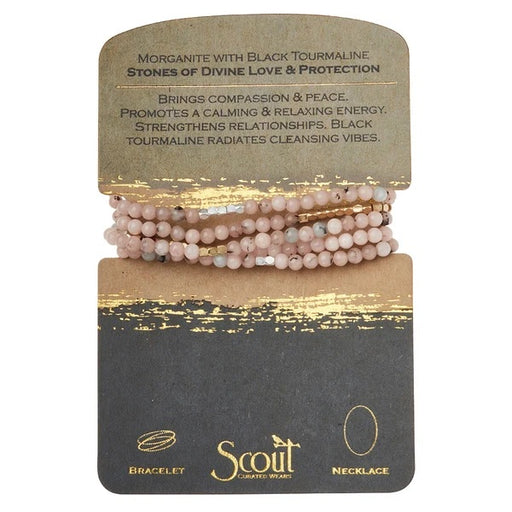 Stone Wrap Bracelet/Necklace - Morganite/Black Tourmaline