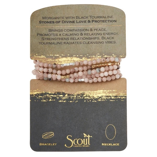 Stone Wrap Bracelet/Necklace - Morganite/Black Tourmaline