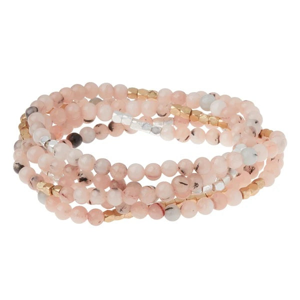 Stone Wrap Bracelet/Necklace - Morganite/Black Tourmaline