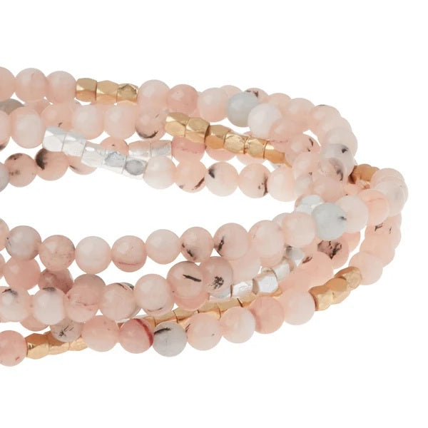 Stone Wrap Bracelet/Necklace - Morganite/Black Tourmaline