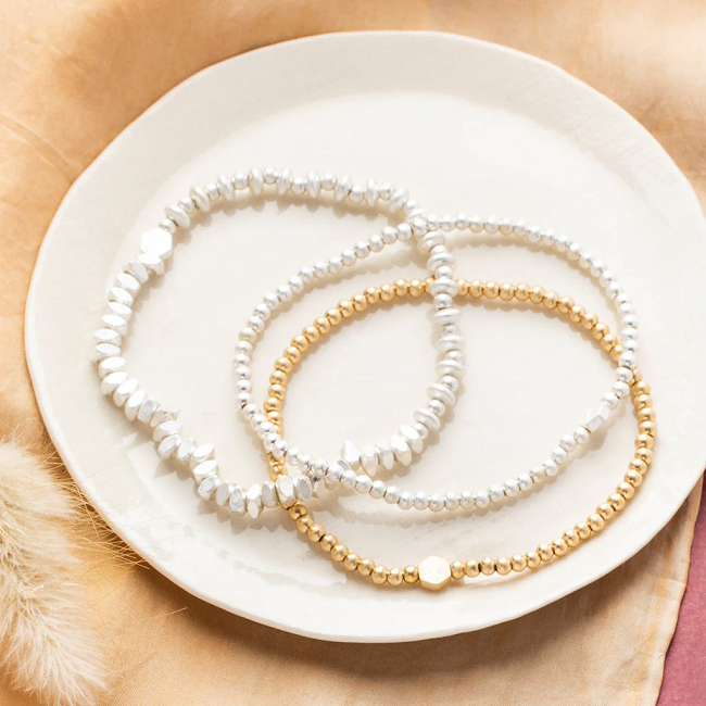 Scout Mini Metal Stacking Bracelet - Mixed Beads Silver