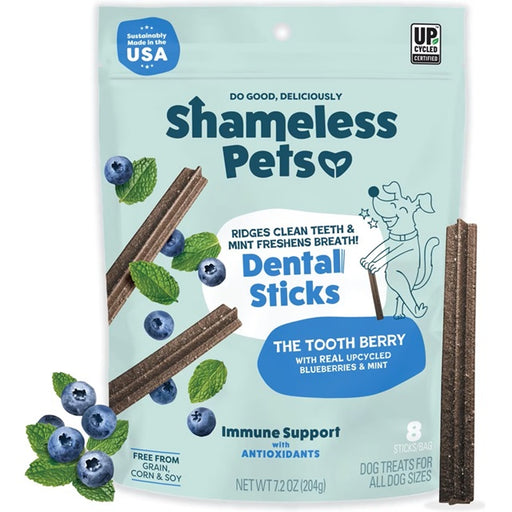 Shameless Pets Dental Sticks - The Tooth Berry - 8 sticks, 7.2 oz. Bag