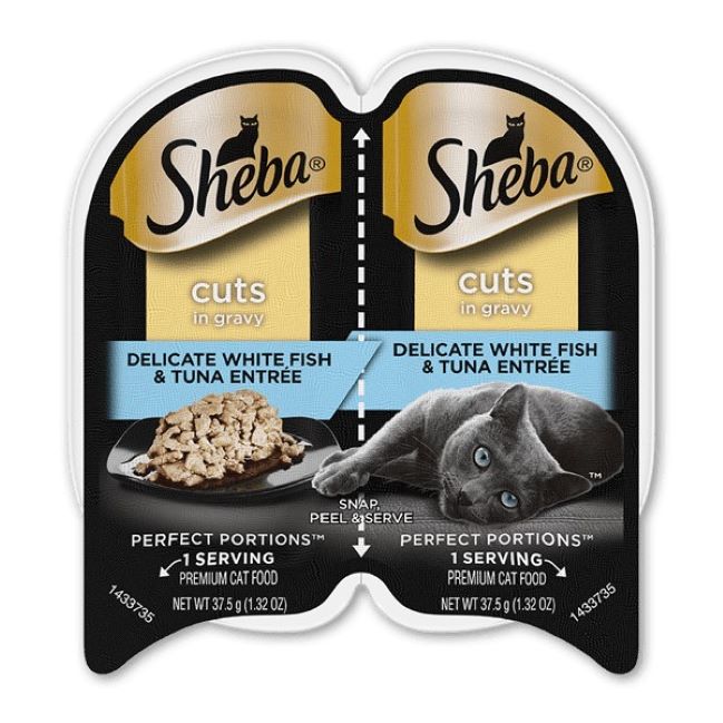 Sheba Perfect Portions Whitefish & Tuna Cuts in Gravy- Case of 24 / 2.6 oz. Trays